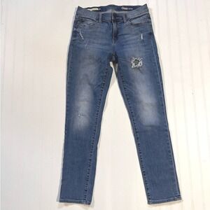 Gap 1969 Girlfriend Jeans Womens 28t Medium Wash Distressed Straight Leg Denim
